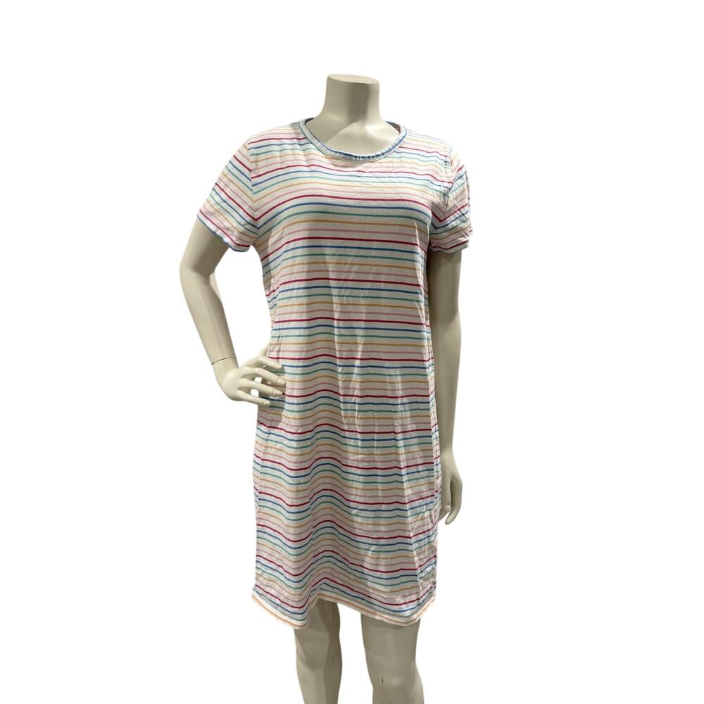 J.Crew Colorful Stripe T-Shirt Dress Women's Size Medium 100% Cotton